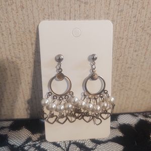 Gold and while heart earrings